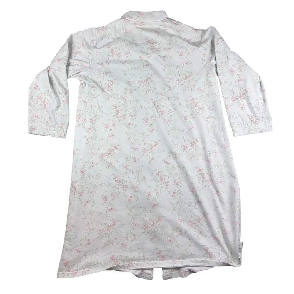 Miss Elaine Womens M Floral Zip Front Robe Housecoat Cottagecore Pink White